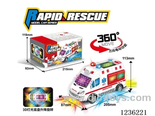 B/O universal lifting rotating ambulance with 3D lighting alarm sound (3*1.5AA)not included battery.