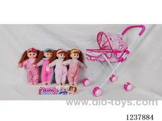 14-inch cotton-stuffed doll with English IC/Iron handcart