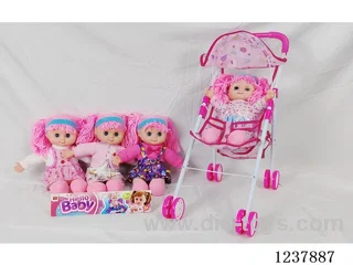 16-inch cotton-stuffed doll with English IC/Iron handcart