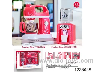 Home Appliances set-water dispenser: light/music/running water; Mixer: light/rotation -2*AA+2*AA not included.