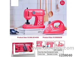 Home Appliances set-sewing machine: light/simulated action; Iron: vibration -2*AA+2*AA not included.