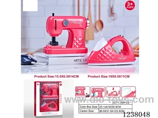 Home Appliances set-sewing machine: light/simulated action; Iron: water spray/vibration -2AA+2AA not included