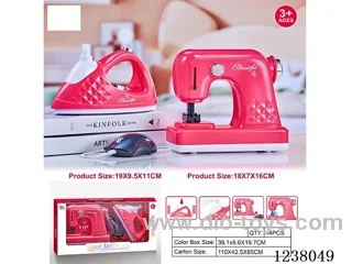 Home Appliances set-sewing machine: light/simulated action; Iron: vibration/manual pressing and water spraying -2AA+2AA not included