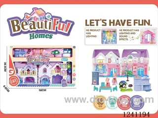 Villa set (with light/doorbell dog sound-2*AA not included, colourful chandelier includes 3*AG13)