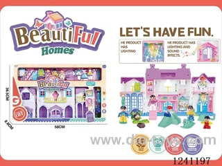 Villa set (with light/doorbell dog sound-2*AA not included, colourful chandelier includes 3*AG13)