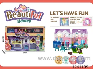 Villa set (with light/doorbell dog sound-2*AA not included, colourful chandelier includes 3*AG13)