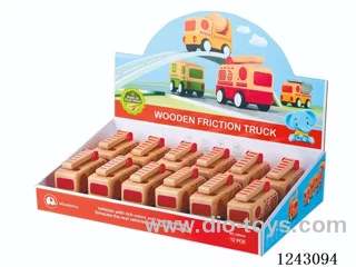 Wooden Mini Fire Truck W L/M Included Battery 12 PCS