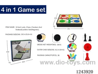 4-in-1 Chess, Flying Chess, Snake Chess, Checkers with Magnet(Medium)(GCC)