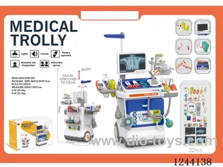 32PCS Medical equipment treatment table X-ray screen + ECG combination set (W L/M 4*AG10+4*AG13 battery included , 2*AAA battery not included) Blue