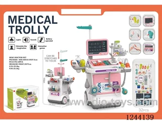 32PCS Medical equipment treatment table X-ray screen + ECG combination set (W L/M 4*AG10+4*AG13 battery included, 2*AAA battery not included) Pink