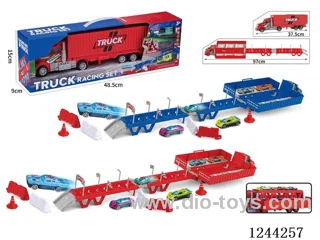 Container car storage deformation ejector With (3PCS ABS car +15 road signs barricades +1 DIY stickers)