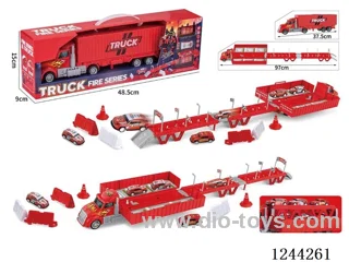 Container truck fire scene storage catapult (with 3PCS metal pull back car + 15 road signs barricades + 1 DIY stickers)