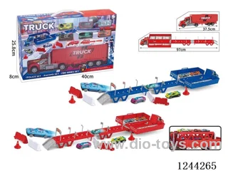 Container Car Storage and Transformation Ejection (6PCS ABS car + 15 road signs and barricades + 1 DIY sticker)