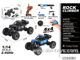 1:14 2.4G 4ch 4WD rc alloy car with watch included battery