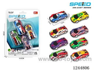 Pull Back Metal Flag Colours Sports Car 4PCS