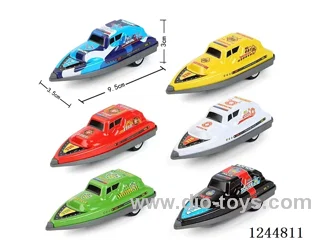 Pull Back Metal Tin Police Boat 911