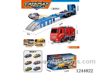Inertia Tractor Dual Ejector Transporter with 6PCS Tin Trucks 3 Colours Mixed