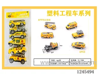Plastic free wheel engineering car 6pcs/bag