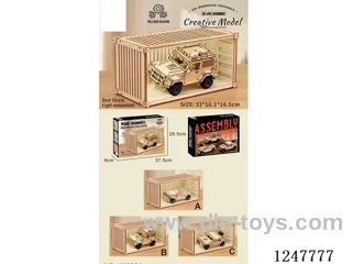 Wooden assembled pull back car model cargo display set (with light)