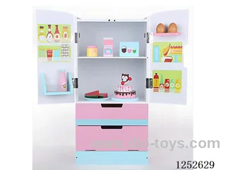 Wooden toy - Double Door Refrigerator (Pink)