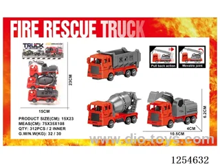 3PCS pull back Fire Engineering Vehicles