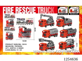 2PCS pull back Fire Engineering Vehicles 3 mixed