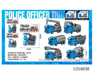 2PCS pull back Police Engineering Vehicles 3 mixed