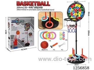 2.0m 3-in-1 Fabric Dartboard Basketball Hoop (Includes 8 Sticky Balls), Ring Toss