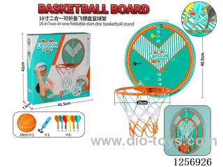 16-inch 2-in-1 magnetic dartboard with foldable basketball hoop (includes size 3 ball + 6 magnetic darts)