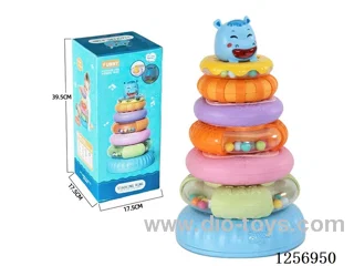 Cartoon hippo ring toss with music (music box requires 3 AAA batteries, not included)
