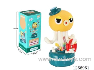 Cartoon octopus ring toss with music (octopus head features lights, uses 3 Newlida AG3 button batteries. Music box below is wind-up)