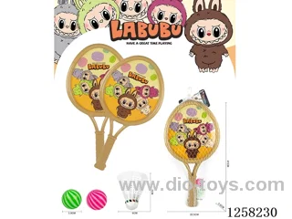 LABUBU racket with 2 ping pong balls + 1 badminton ball