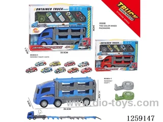 Large free wheel car + pull back light alloy cars*4 + Launcher (Random Color)