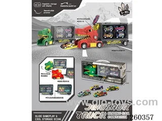 Trailer Slide Storage Freight Car + 4 Pull Back Tin Car (locomotive steerable/splicing multiple cars)