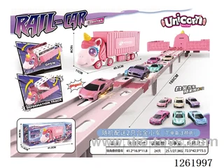 Transforming Folding Track Unicorn Container Truck + Alloy Cars*2