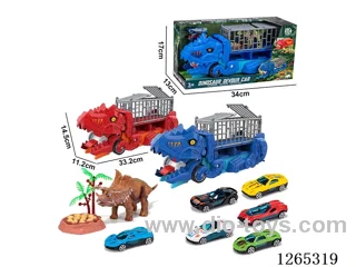 Dinosaur swallowing transportation vehicle with 3 alloy free wheel cars set
