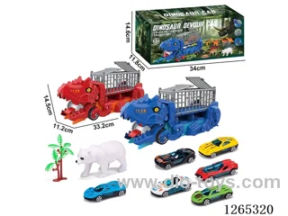 Dinosaur swallowing transportation vehicle with 3 alloy free wheel cars set