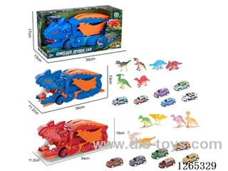 Dinosaur swallowing transportation vehicle with 3 alloy free wheel cars set