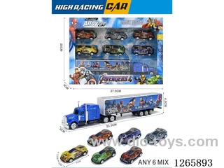 free wheel alloy Container truck + 6PCS pull back tin cars