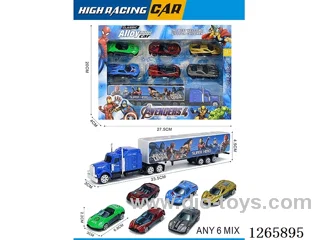 free wheel alloy Container truck + 6PCS free wheel alloy cars