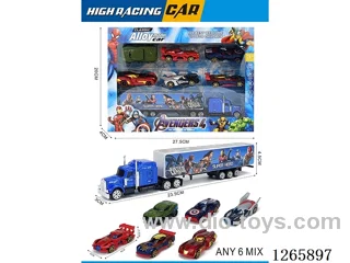 free wheel alloy Container truck + 6PCS free wheel alloy cars