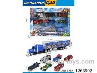 free wheel alloy Container truck + 6PCS free wheel alloy cars
