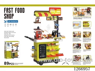 102cm Fast Food Truck - Spray Fast Food Restaurant (Color-Changing Food, Spray, Sound & Light, Electric Water Dispenser) 89pcs, not included battery
