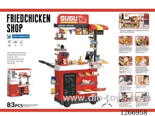 102cm Fast Food Truck - Teppanyaki Fried Chicken Shop (Color-Changing Food, Sound & Light, Electric Water Dispenser) 83pcs, not included battery