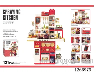 103cm Spray Kitchen (Color-Changing Food, Spray Function, Electric Range Hood, Egg Steamer, Sound & Light Effects, Water Dispenser, Writing Board, Water Dispense Function) 121PCS, not included battery