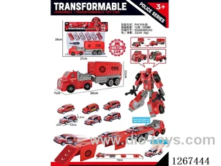 Transforming Robot Catapult Rail Container Truck + 6 pull back alloy cars