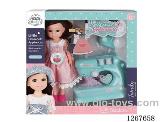 14-inch doll + sewing machine with light, included battery