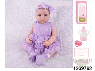 48CM Doll（Soft Rubber High-Fidelity(Hand-painted Hair, High-Quality Painting) Bottle, Magnetic Sippy Cup, Diapers, Birth card