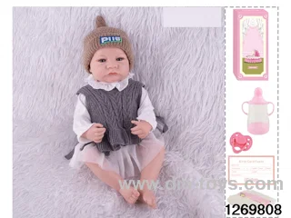 48CM Doll（Soft Rubber High-Fidelity(Hand-painted Hair, High-Quality Painting) Bottle, Magnetic Sippy Cup, Diapers, Birth card