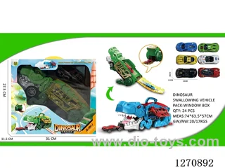 Large Dinosaur Swallowing Car with 6 Die-Cast Cars